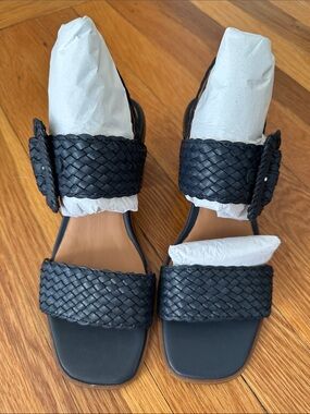 gentle souls Black Braided Double-Strap Sandals